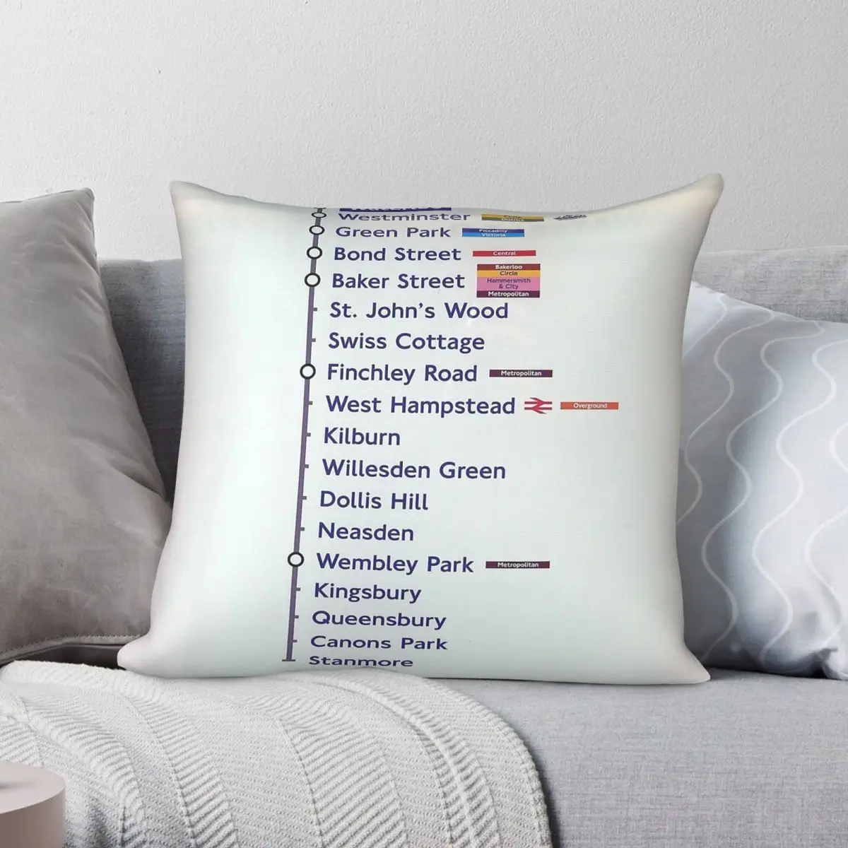 London Jubilee Line Westbound Square Pillowcase Polyester Linen Velvet Printed Zip Decorative Car Cushion Cover Wholesale 18