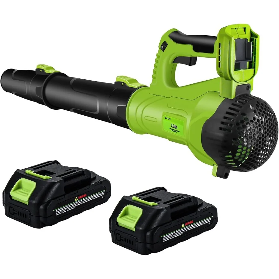 

Аккумуляторная воздуходувка для листьев с 2 аккумуляторами и быстрым зарядным устройством с 6 настройками скорости для эффективного газона, сада, двора и снега