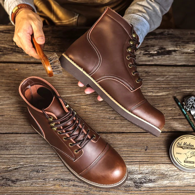 2025 جديد اليابانية خمر مصمم الأدوات اليدوية الرجال حذاء كاجوال جلد البقر جولة تو حذاء من الجلد دراجة نارية أحذية الشتاء