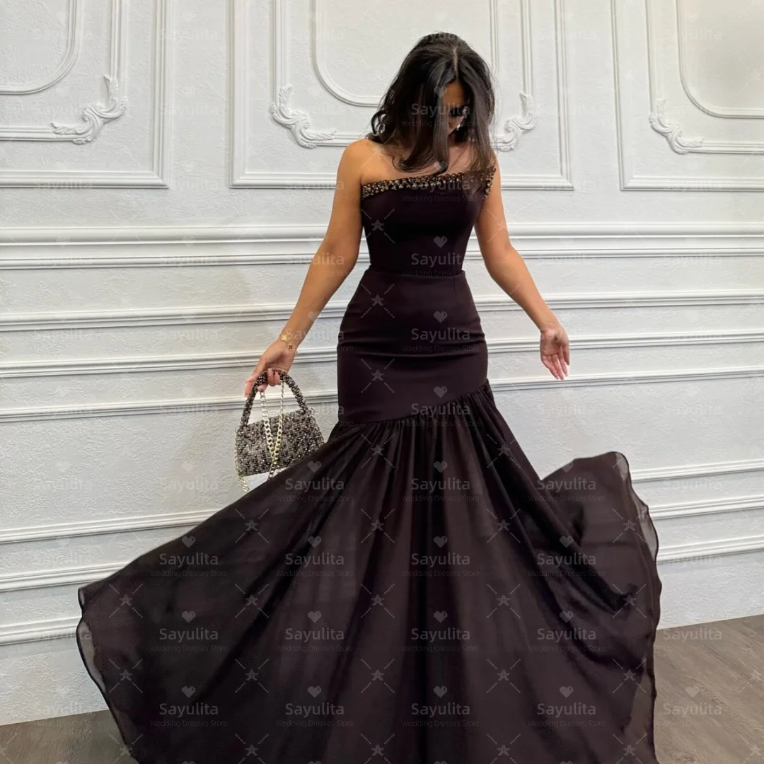 Sayulita-Vestidos de graduación con cuentas sin tirantes, espalda Sexy, Vestidos de Fiesta, cola larga de barrido, vestido de dama de honor para bodas personalizado