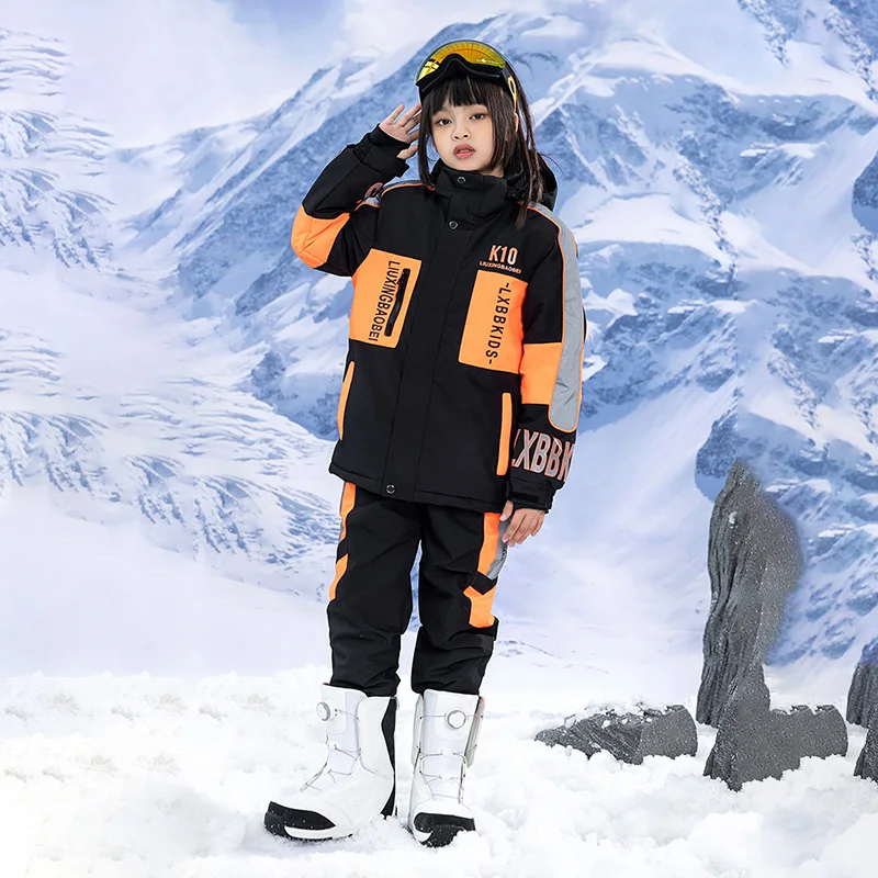 -30℃ Boy girl skiing suit waterproof 5 6 7 8 9 10 11 12 13 14 15 year old children's snow clothing Warm snowboarding Coat pant