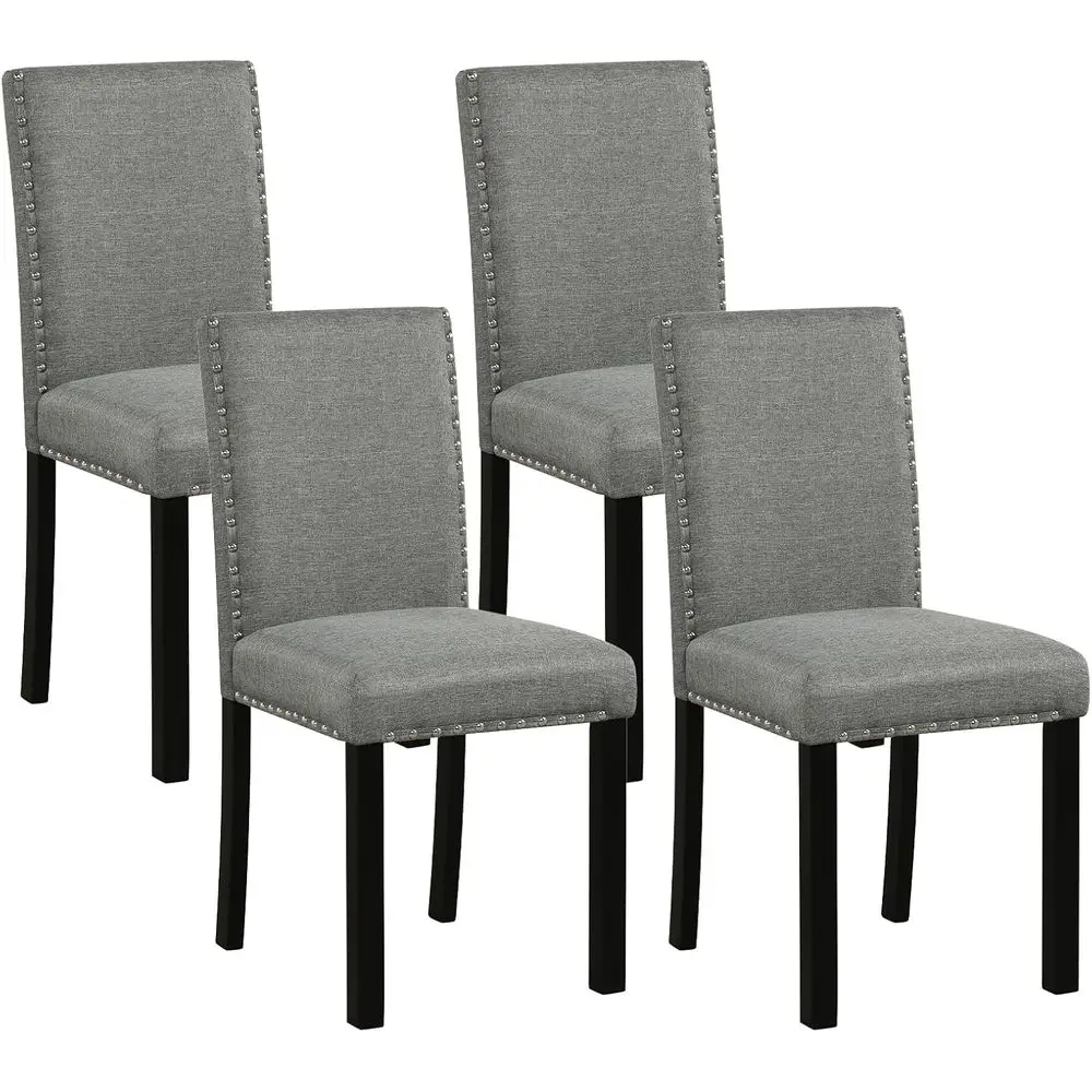 Set of 4 Fabric Upholstered Parsons Chairs with Nailhead Trim, Solid Rubberwood & Bentwood Legs, Thick Padded Seats, Suitable fo