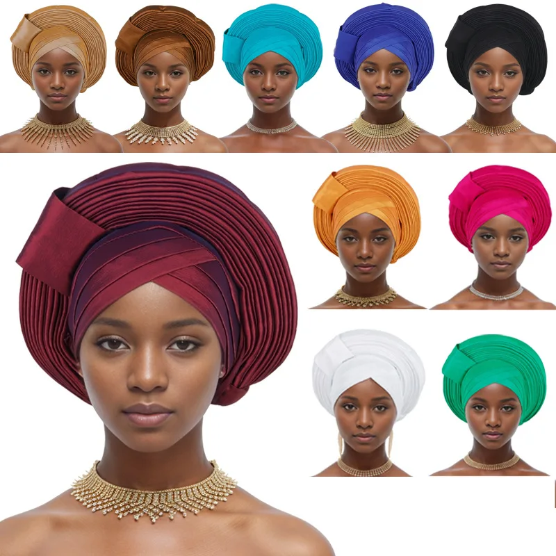 African Headtie Women\'s Turban Cap Wedding Party Auto gele Nigeria Lady Head Wraps