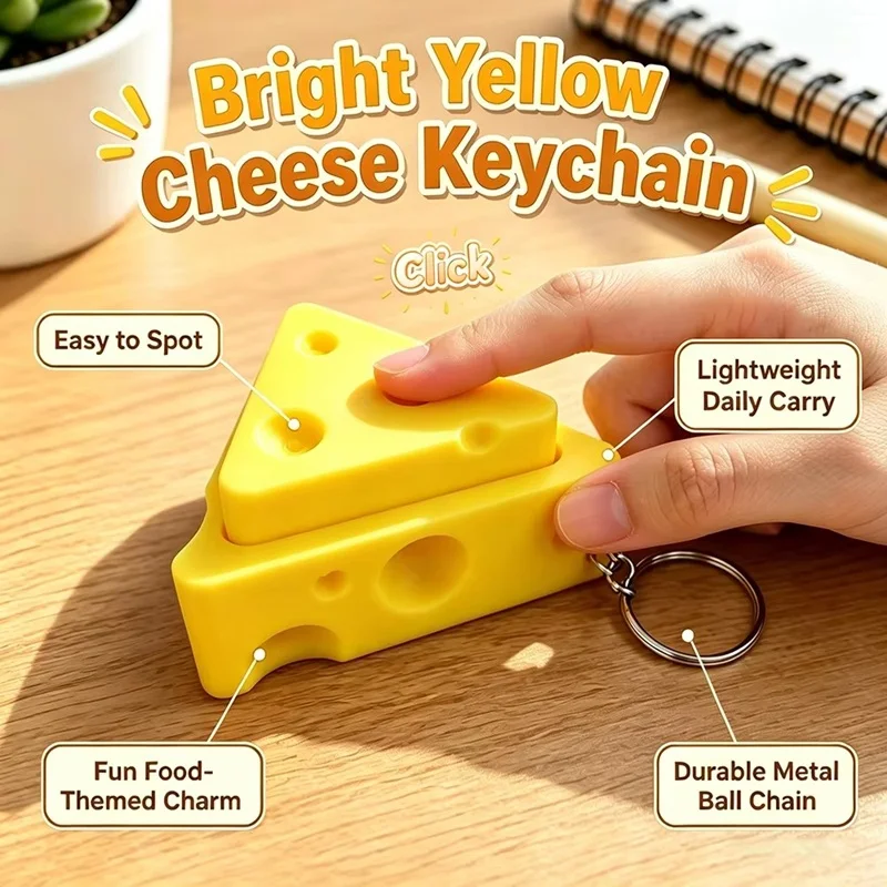 Mini Cheese KeyChain Keyboard Stress Relief Fidget Button Cheese Keycap Fidget Clicker Keyboard Keychain Pendant Finger Toys