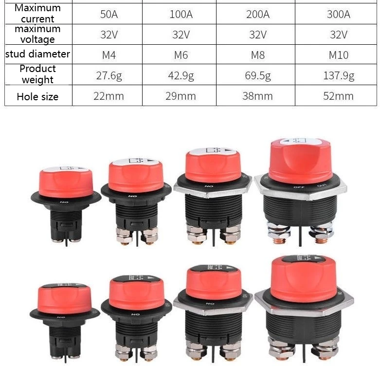 DC 12V 50A 100A 200A 300A Car Rally Battery Switch Disconnecter Power Isolator Cut Off Switch Kit For Truck Car Motorcycle Boat