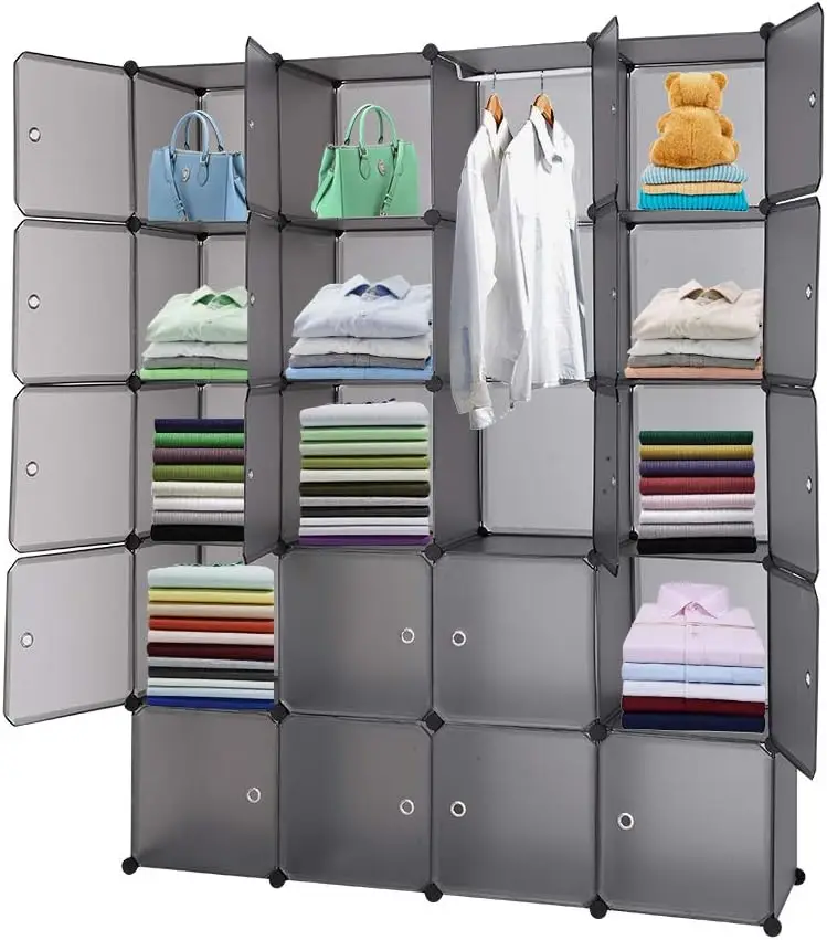 

Cube Organizer, Plastic Closet Cabinet, DIY Plastic Modular Book Unit, Cube Shelves with Doors and Hanging Rods Shower rack