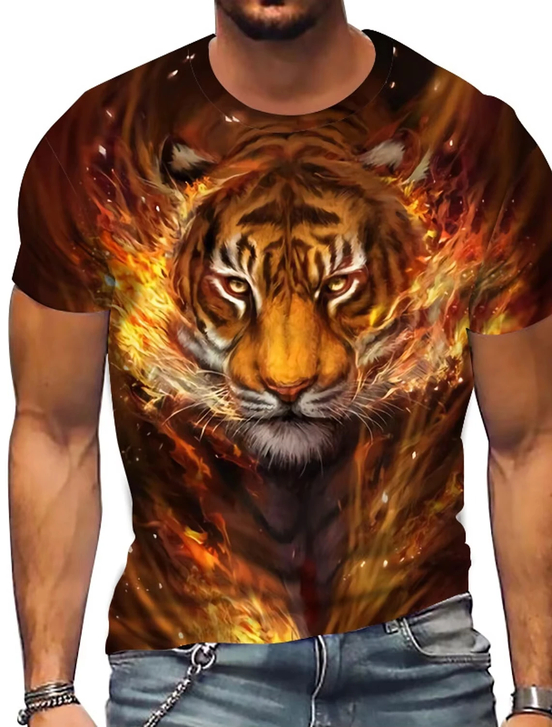 Mens T-Shirt Tiger 3D Print Short-Sleeved Summer T Shirt O-Neck Lightning Leopard Pattern Casual Sport Fitness Oversize Clothing