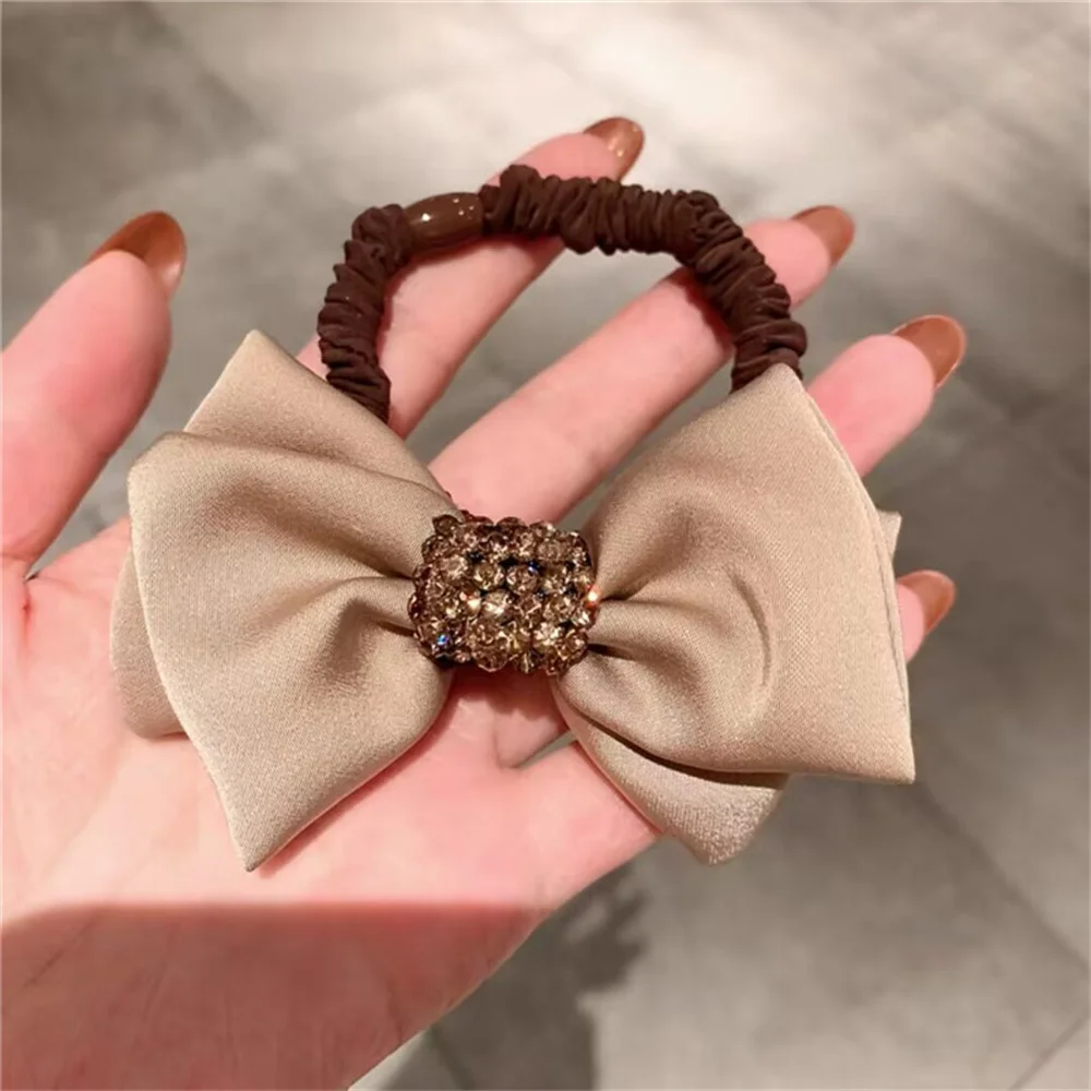 Korean Ribbon Large Bow Hair Clip Head Sweet Horizontal Hairpin Headdress Crystal Rhinestone Hair Accessories For Women