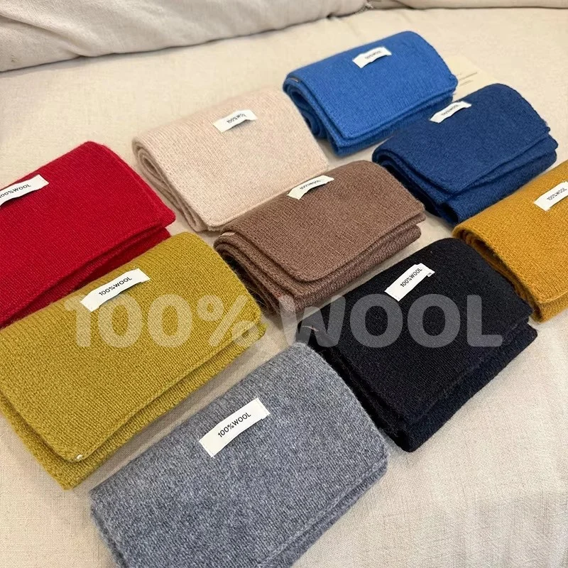 

100% Wool Winter Scarf For Women Warm triangle Knit Scarves Hijab Solid Lady Shawl Wrap Female Pashmina Bandana Head Scarfs New