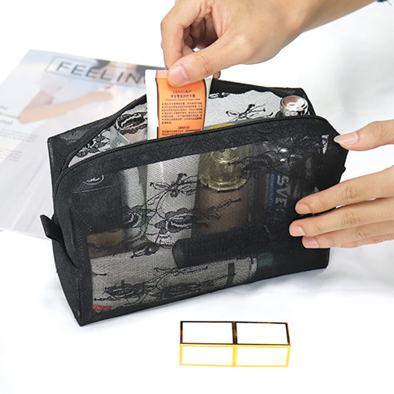 Lace Black Women Men Necessary Cosmetic Bag Transparent Travel Organizer Fashion Small Large Black Toiletry Bags Makeup Pouch