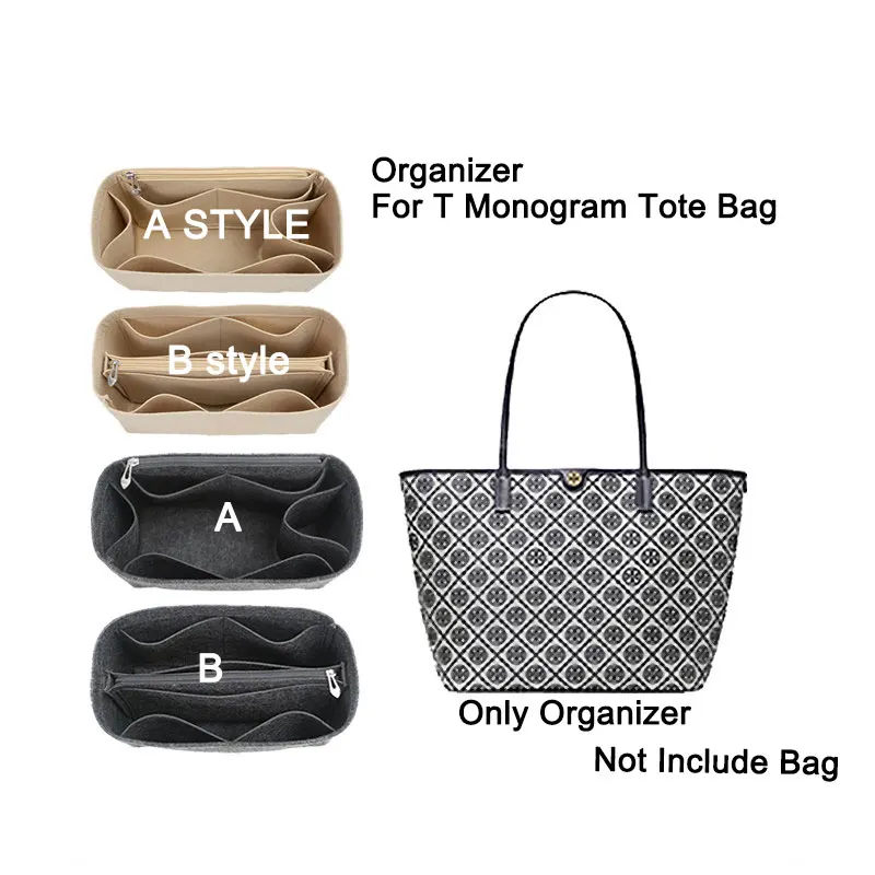 Felt Inner Liner Insert Shaper Purse Organizer For TB T Monogram Zipper Tote Bag Light Bag In Bag Storage Pouch Support