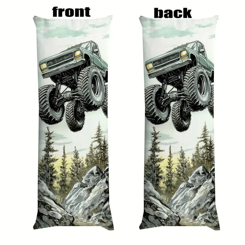 1 Vintage Monster Truck Design Long Pillowcase - 20x54 Inches / 50x137cm - Double-sided Print, 100% Polyester, Machine Washable,