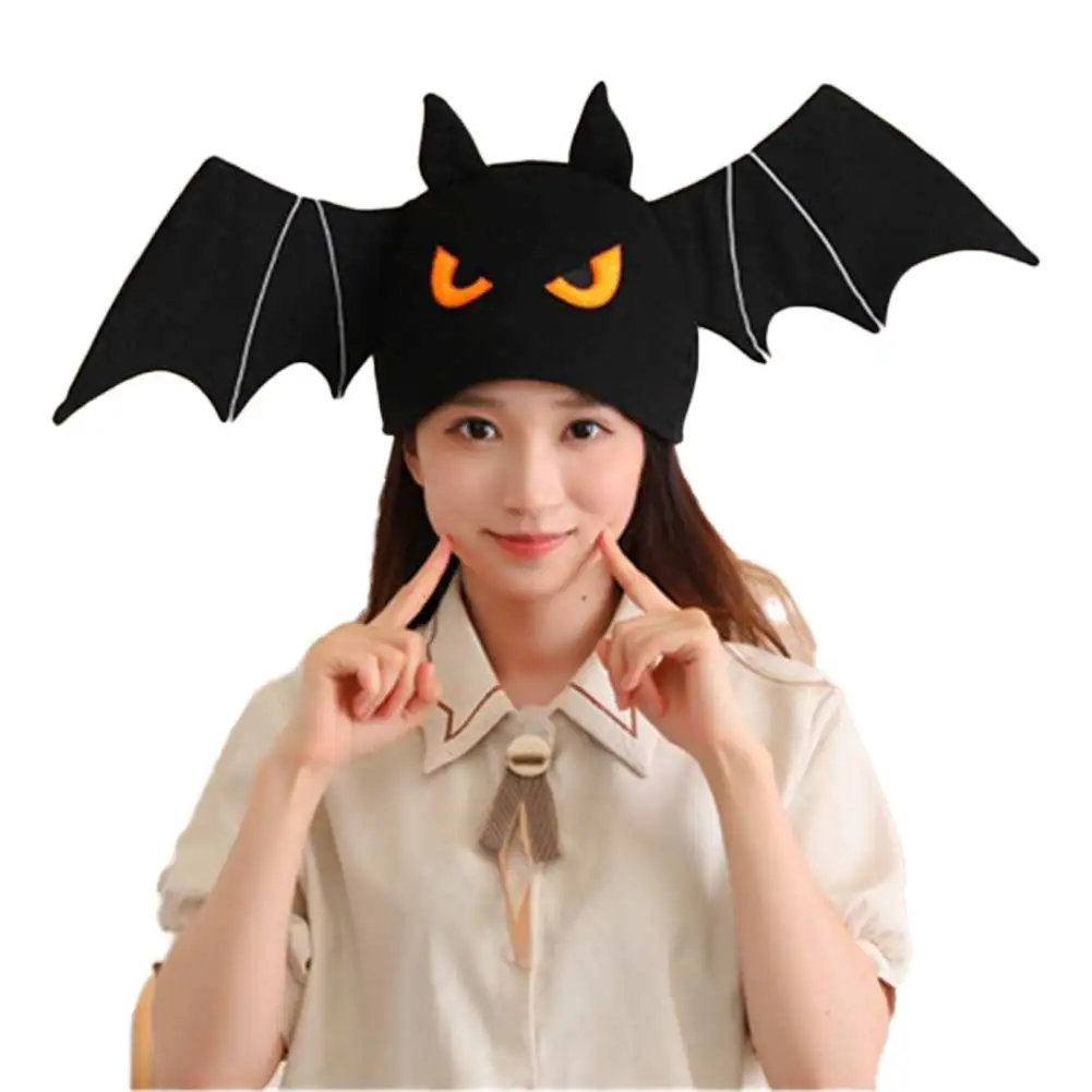 Chapeau en peluche de chauve-souris de dessin animé pour hommes et filles, chapeau de cosplay noir, équipement de sauna, casquette d'accessoires, costume de fête d'Halloween et de carnaval, cadeaux d'accessoires