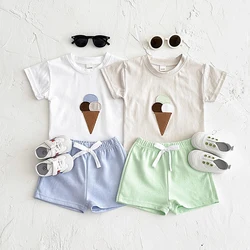 Summer 2PCS Newborn Baby ﻿Boys Children Clothing Ice Cream Print T-shirt+Shorts Infant Toddler Outfit Boy Girl Suit Clothes