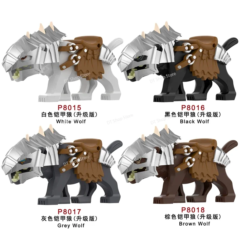 N837-842 branco preto lobo clássicos lobo modelos montagem blocos de construção acessórios animais brinquedo educativo para crianças presentes