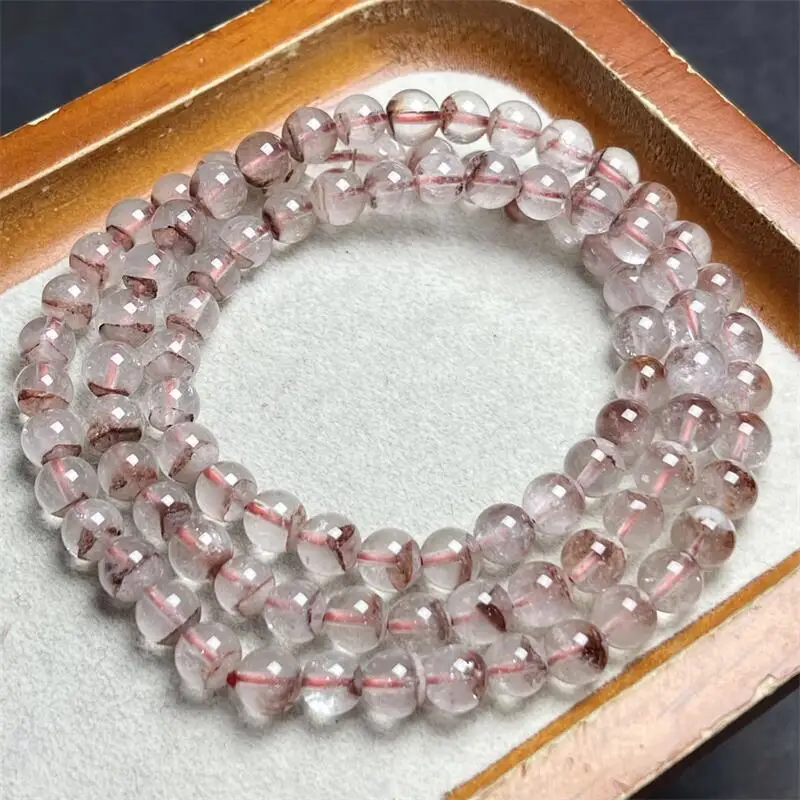 

6MM Natural Red Garden Quartz Triple Circle Bracelet Women Healing Gemstone Crystal Strand Girlfriend Jewelry 1PCS