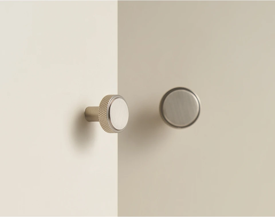 Nurlin Solid Brass Nickel Brushed Silver Knurled Classic Luxury kitchen Knobs Furniture Door Handle Available In Multiple Sizes