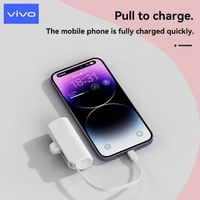 Mini Portátil Tipo-C Carregamento Rápido com Suporte, Pocket Power Bank, Bateria Externa, Compatível com iPhone e Android, 30000mAh