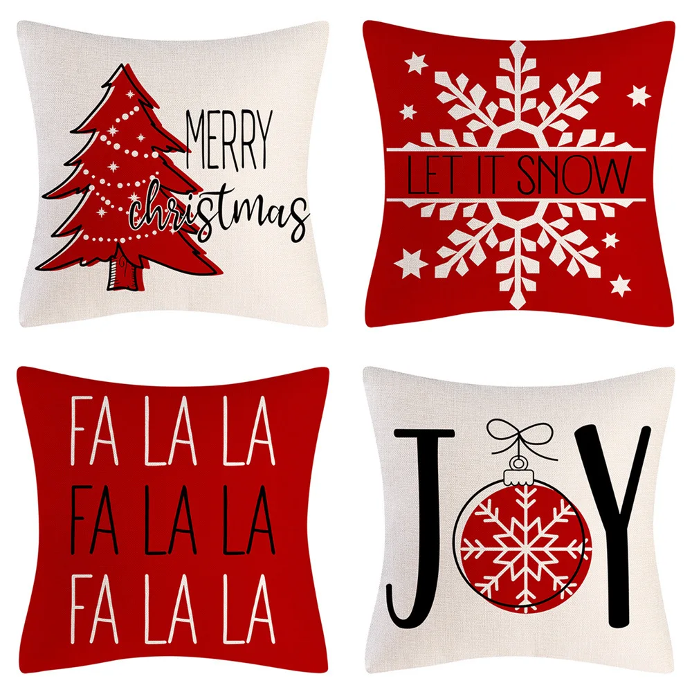4pcs Christmas Tree Snowflake Pattern Merry Christmas Pillowcases: Let It Snow Merry & Bright Room Home Decoration