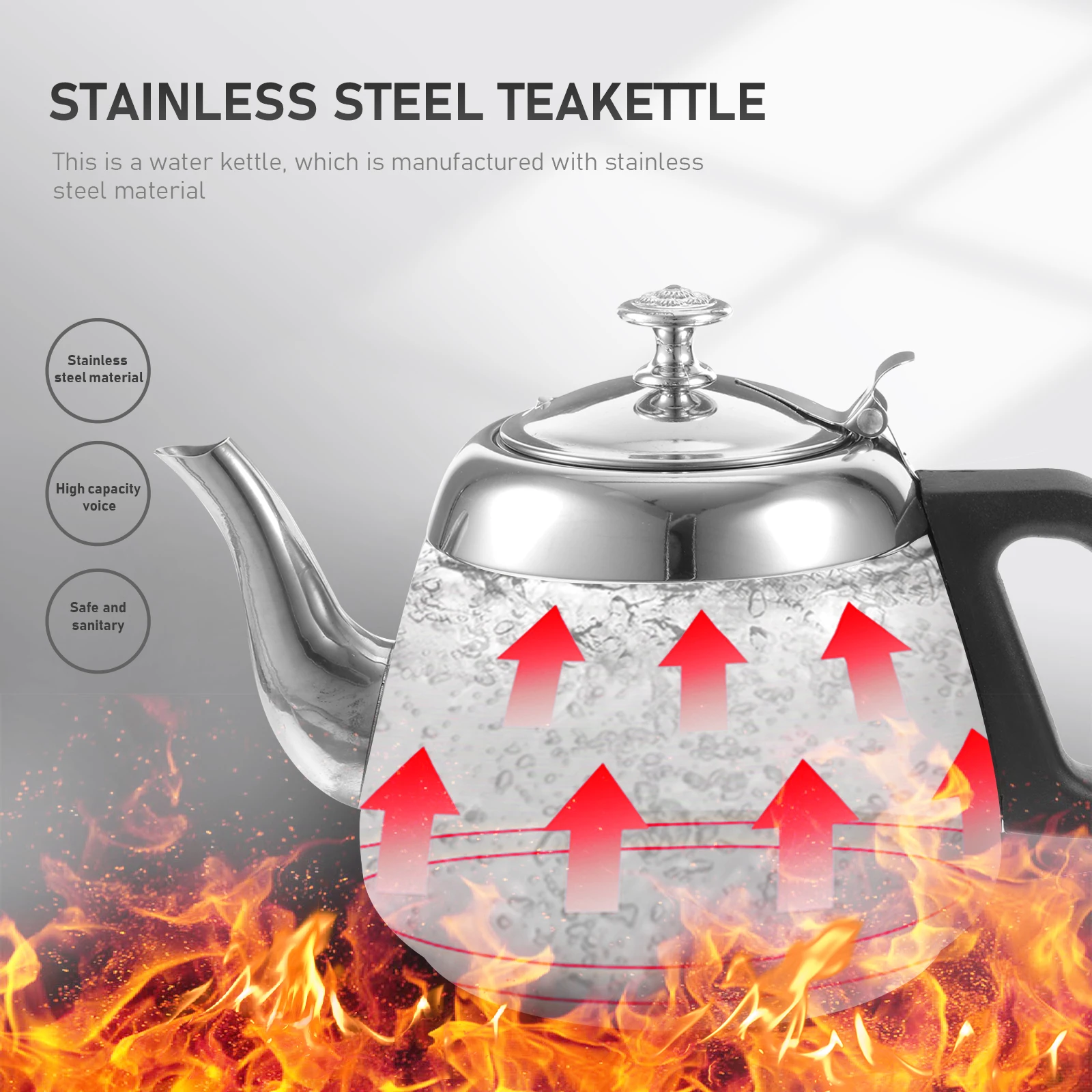 

Stainless Steel Water Kettle Metal Boiling Tea Pot Kitchen Coffee Maker Household Infuser Kettle Large Capacity Wear Resistant