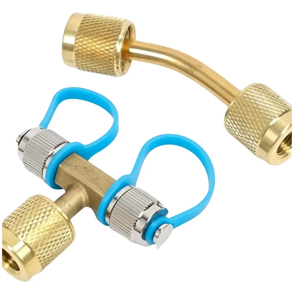 Cooling System Fitting AC Valve Connector Curved And T-shaped Design For Air Conditioning Maintenance For Car Air Conditioning