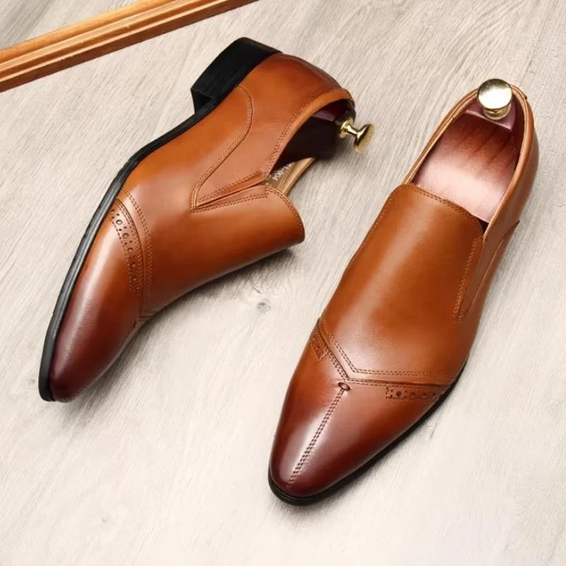 New Spring And Summer Three-pointed Men's Leather Shoes Genuine Leather Pointed Toe Dress Loafers Business Formal Casual Shoes