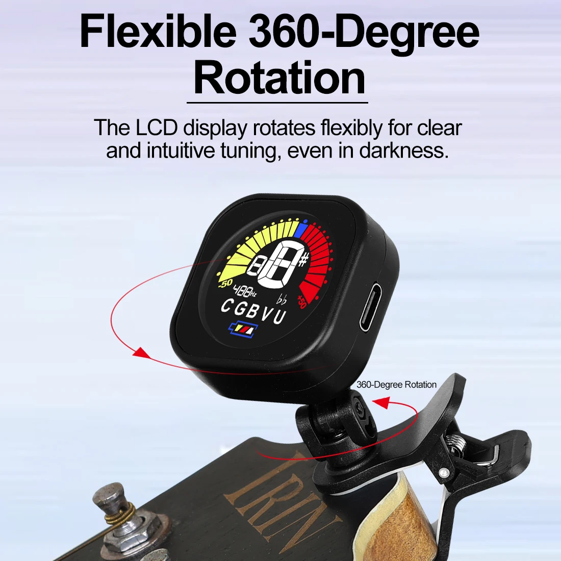 

Тюнер для электрогитары с ЖК-дисплеем, портативный и точный перезаряжаемый тюнер, подходит для деталей гитары/бас-гитары/кулеле/скрипки