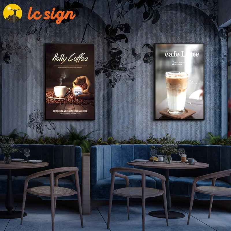 custom.Customized Size Curve Order Light Box Hanging or Ceilling Style Plastic Led Menu Display Light Box Coffee Shop Restau