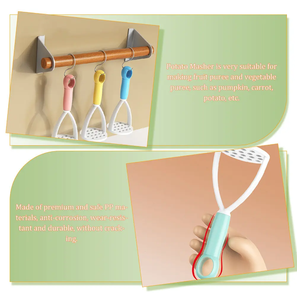 

5Pcs Safe PP Material Potato Masher Easy Clean Curved Holes Suitable for Pumpkin Carrot Puree Gift Cooking Potato Masher