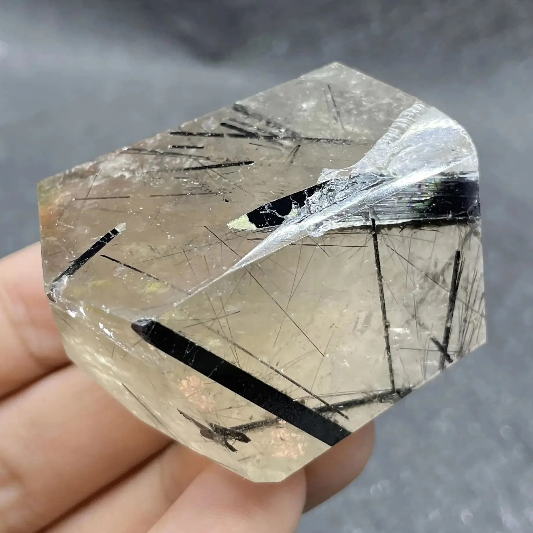 Natural Black Quartz Rutilated Freeform Polished Quartz Crystal Rock Decoration Healing