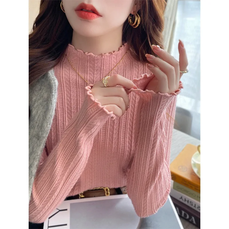 

Autumn and Winter Fashion New Women's Elegant Korean Interior Sweater Cashmere Warm Long Sleeve Half High Collar Hoodie Jumper