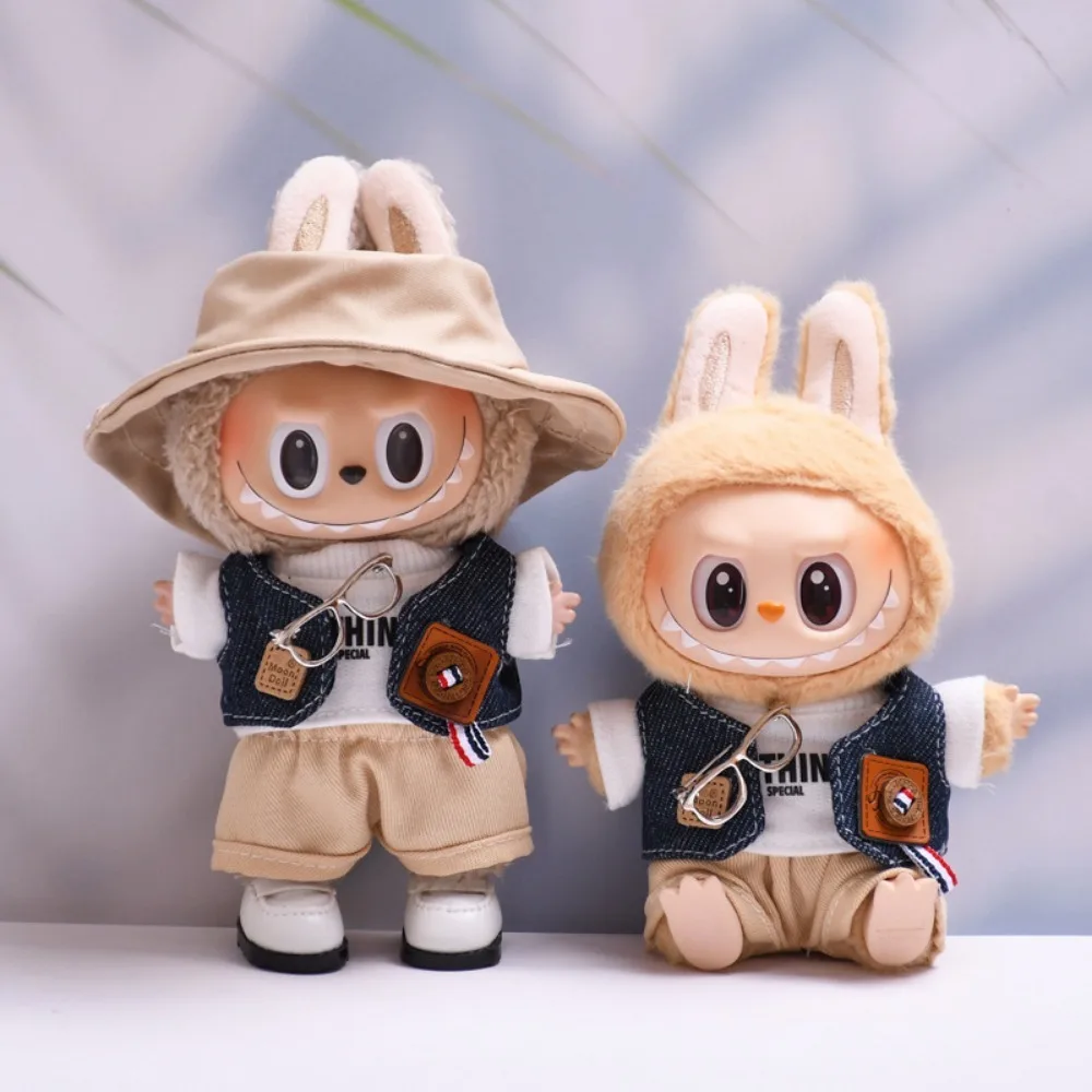 ل 15/17 سنتيمتر Labubu ملابس دمى الزي سترة جينز نظارات إكسسوارات دمي الجلوس حفلة تغيير فستان لعبة لتقوم بها بنفسك دمى هدايا