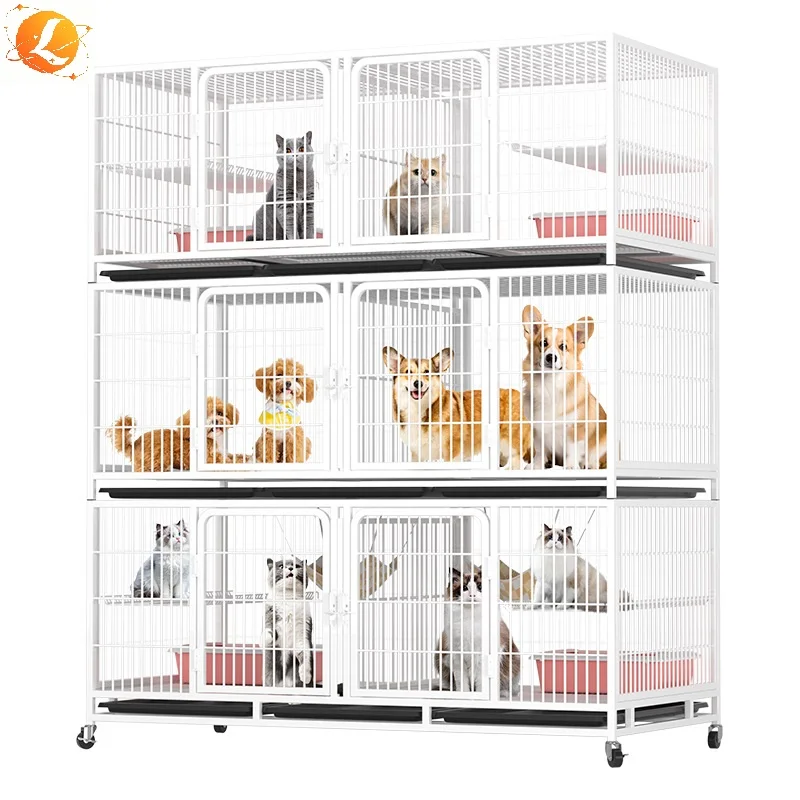 Three-Story Iron Multi-Layer Cat Breeding Cage with Partitions Stackable Design for Pet Shops & Cattery Boarding Animal