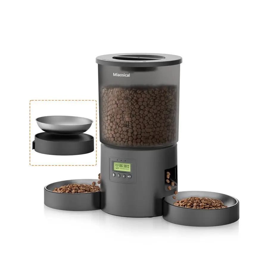 

Automatic Cat Feeder for 2 Cats, 4.2L Dual Food Dispenser, Up to 6 Meals Day, Portion Control, Voice Message, Dual Power Option