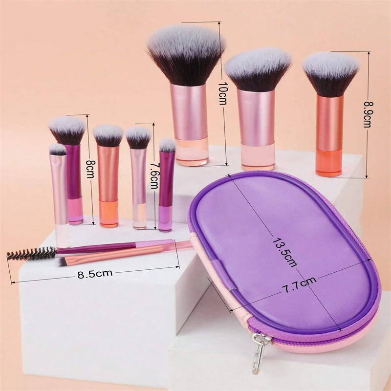 10 Pieces/Set Multi-colored short handle high resilience portable not shedding is more soild makeup brush and leather bag