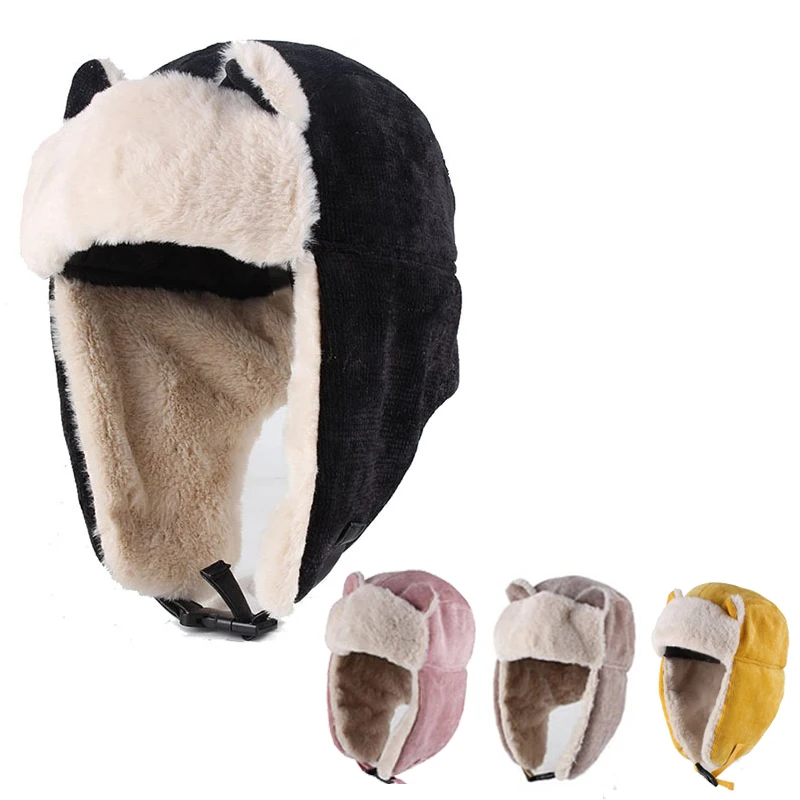 Women Warm Earmuffs Thicken Ear Flapped Hat Winter Cold Proof Warm Cotton Hat Cat Ears Cap Winter Russian Caps