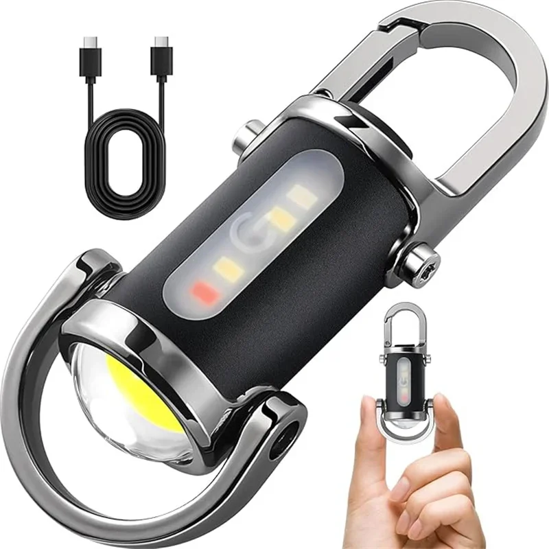 

Powerful Mini COB LED Keychain Flashlight USB Rechargeable Hanging Work Light Waterproof Keyring Camping Walking Pocket Lamp