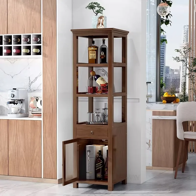 Solid Wood Low Narrow Gap Cabinet Multi-Layer Shelf for Sofa Side - Space-Saving Floor Storage Rack for Bathroom Kitchen