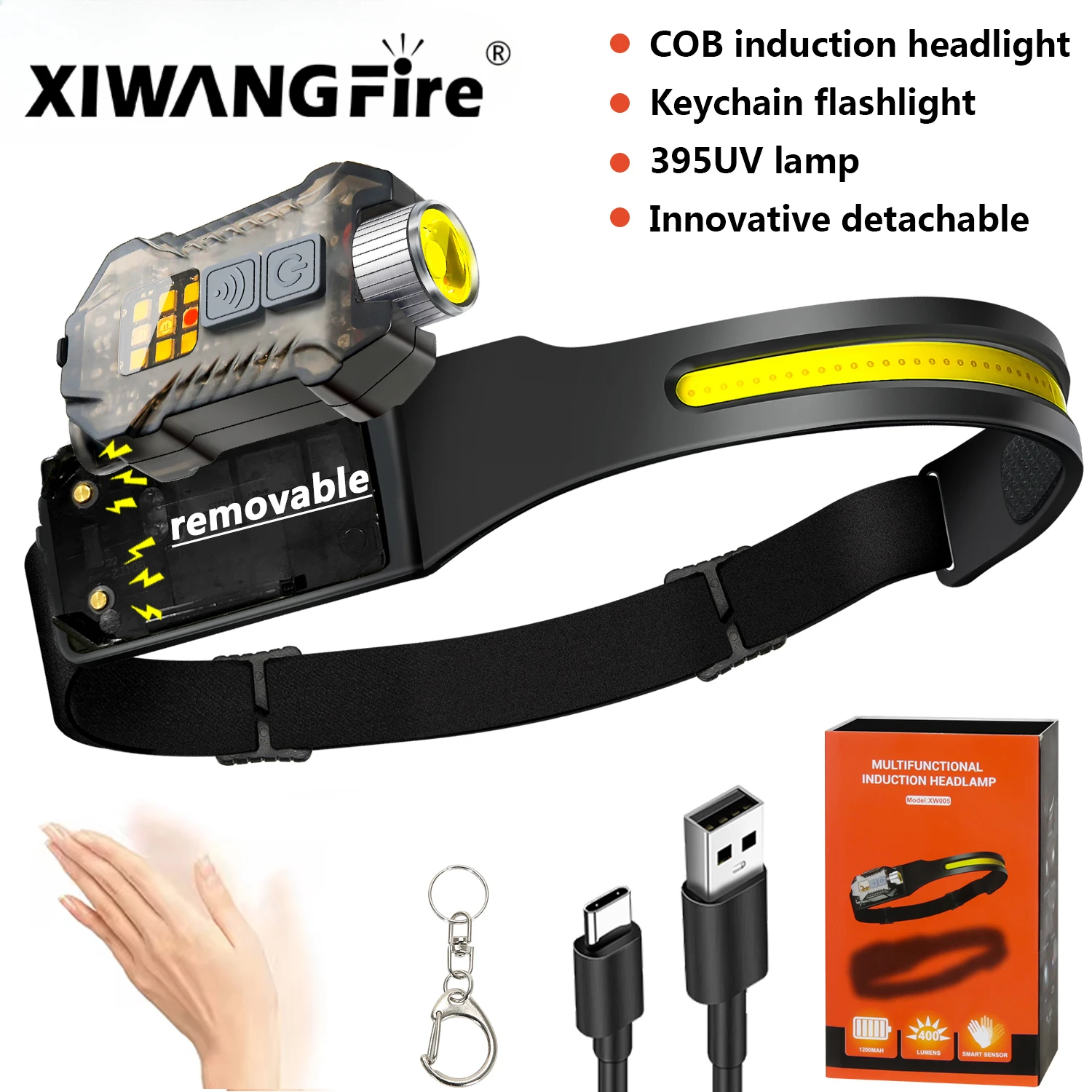 Sensor Headlight LED Headlamps Built-in Battery USB Rechargeable Head Flashlight Outdoor Camping Fishing Emergency Headtorch