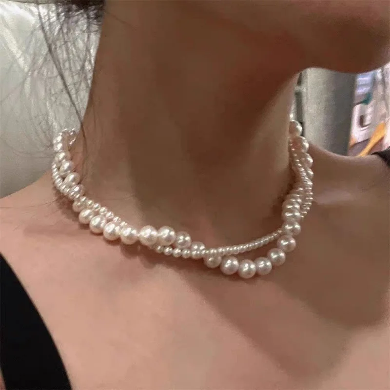 

French Style Double Layer Pearl Necklace For Women High-End Sense Elegant Wrap-Around Clavicle Chain Niche Design Versatile