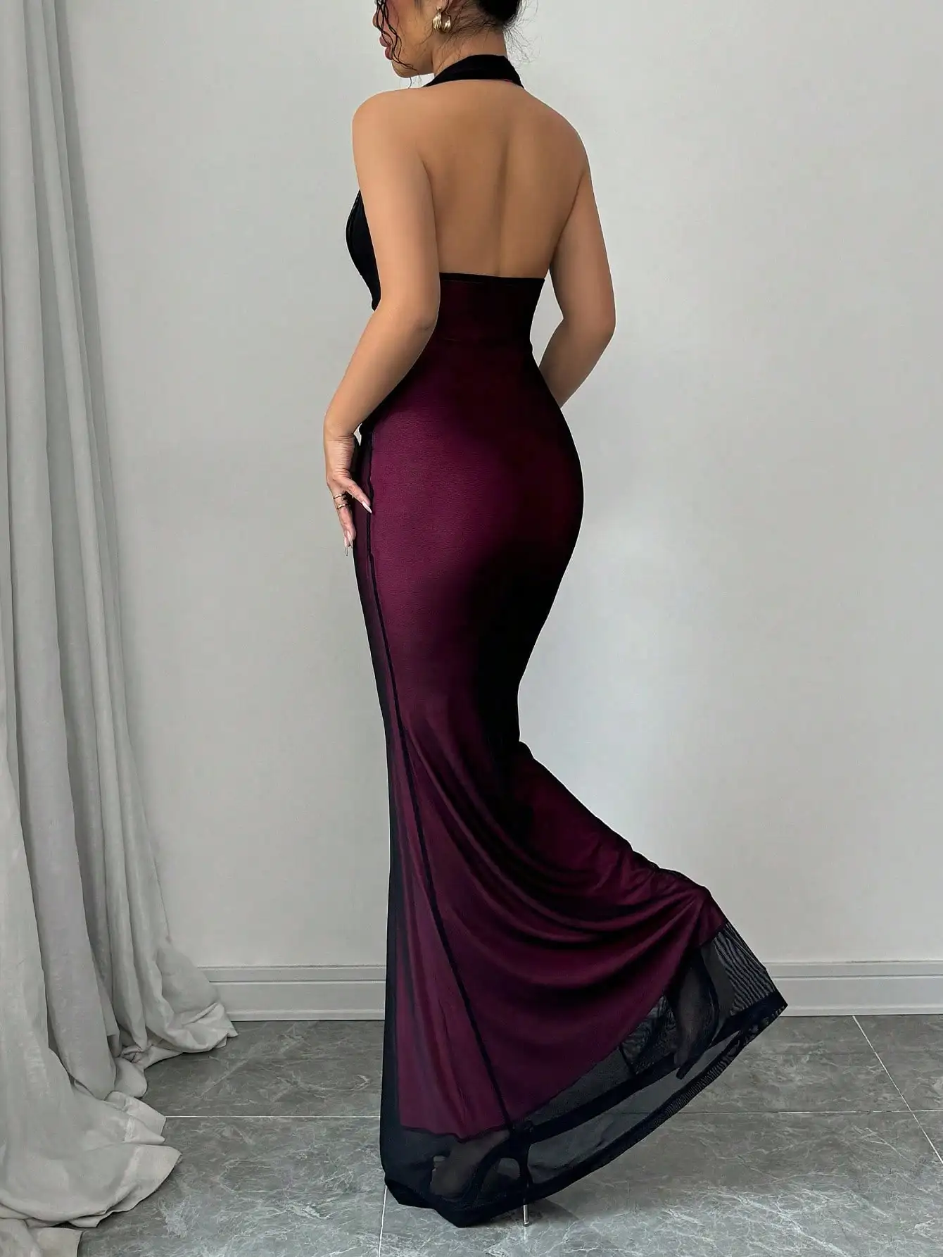 Rafferiza – robe longue élégante, moulante, ourlet en queue de poisson, col en v, taille plissée, maille avec doublure rouge Rose, pour femmes