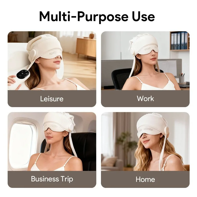 2025 Electric Head Massager Helmet Air Pressure Heating 3 Gears Battery Powered White KT-HD-01 - view 4