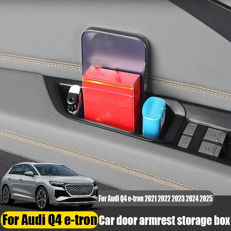 For Audi Q4 e-tron 2021 2022 2023 2024 2025 Front Door Armrest Storage Box Car Interior Organizer Modification Accessories