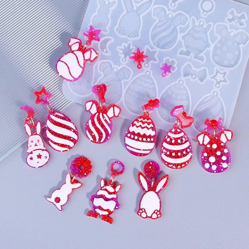 Resin Earring Molds Easter Series Egg Rabbit Shape Animal Epoxy Silicone Mold Jfor DIY Jewelry Earrings Resin Art Craft Keychain