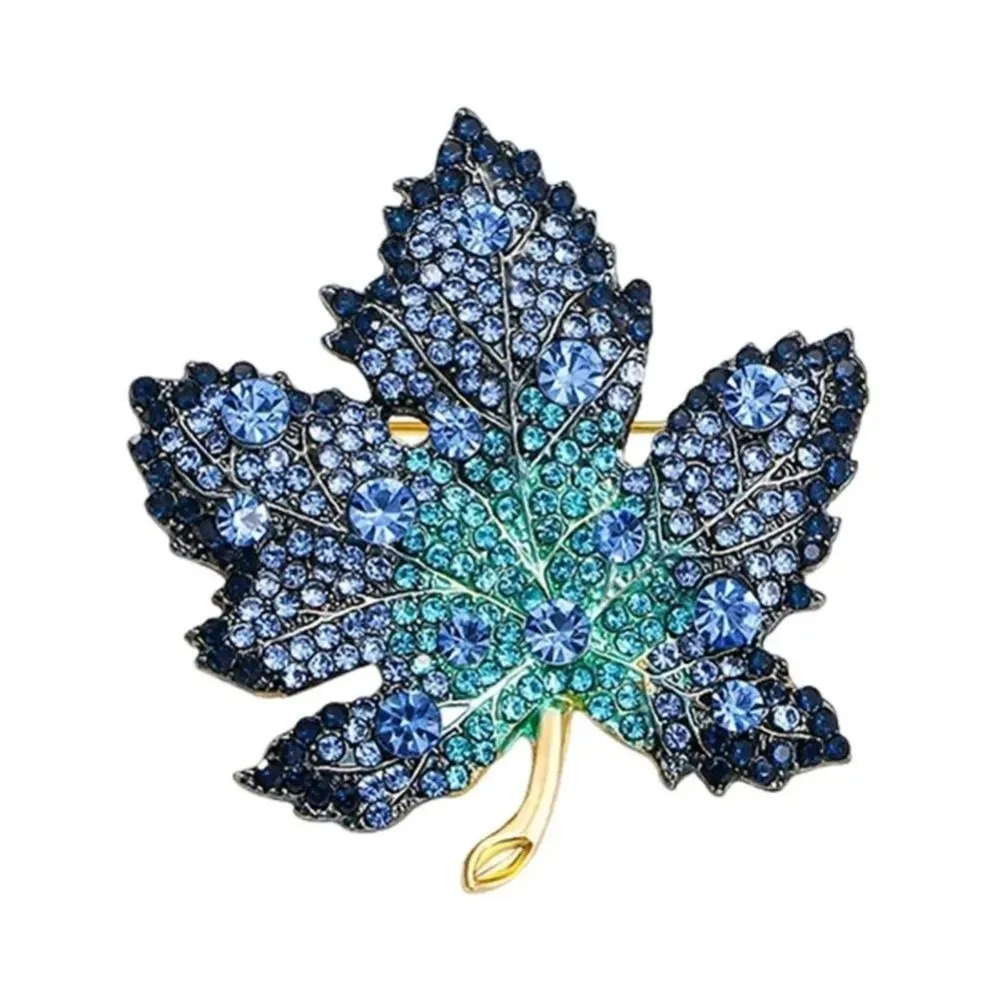Fashion Colored Rhinestone Maple Leaf Brooch Enamel Leaf Shape Cardigan Clip Sparkling Scarf Adjuster Unisex
