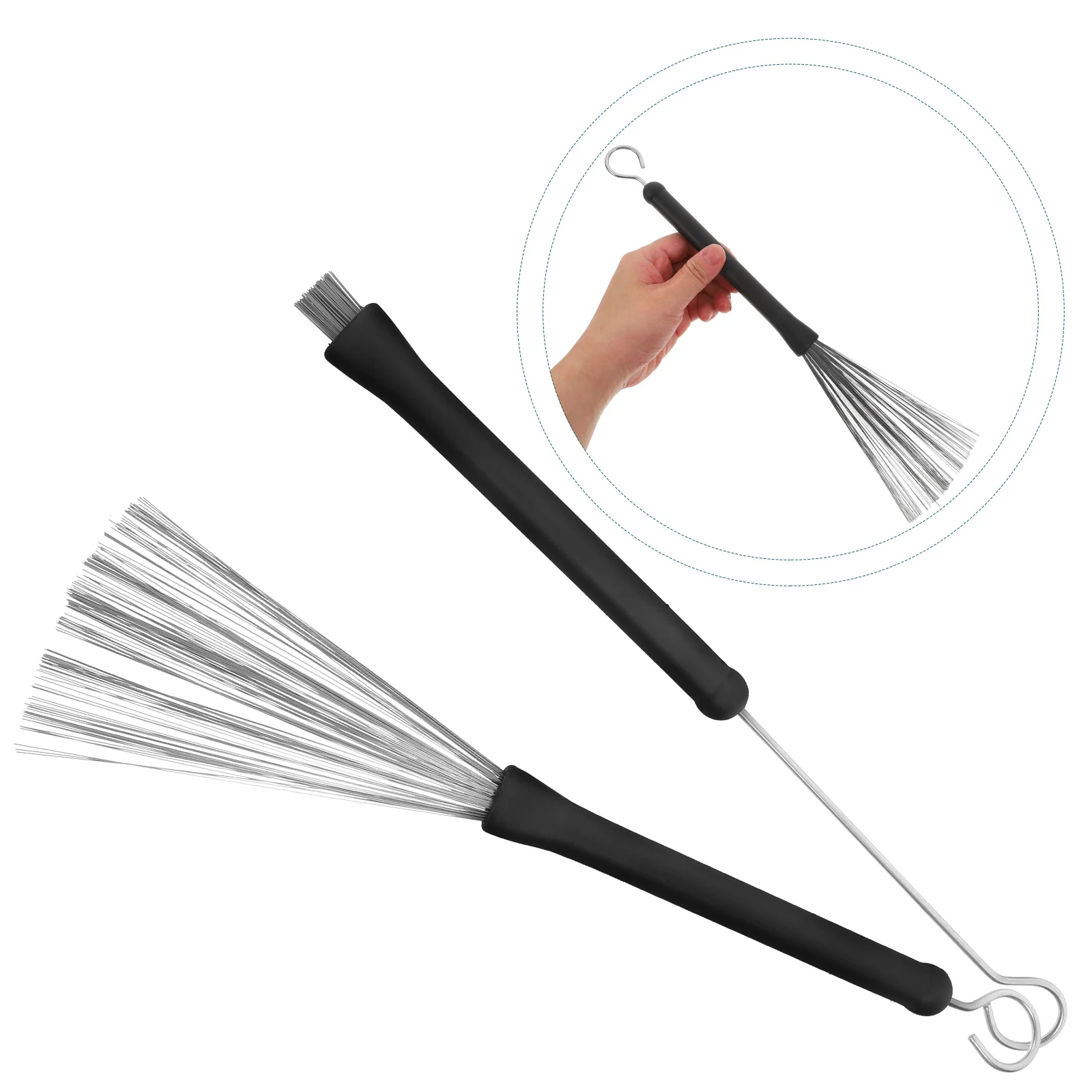 

2pcs Retractable Loop End Steel Wire Drum Brushes 320Mm 130Mm Wire 160Mm Rubber Handle For Light Playing Drum Sticks Metal Brush