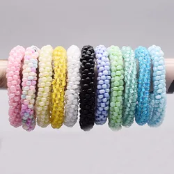 New Hair Accessory Glass Beads Bracelet And Hair Tie Elastic Hair Rope Simple Scrunchies Ponytail Headdress For Women Bracelet