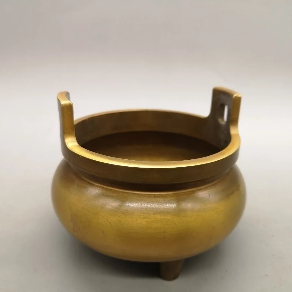 Brass incense burner, household indoor incense burner, double ear worship, stick, Xuande furnace, standing