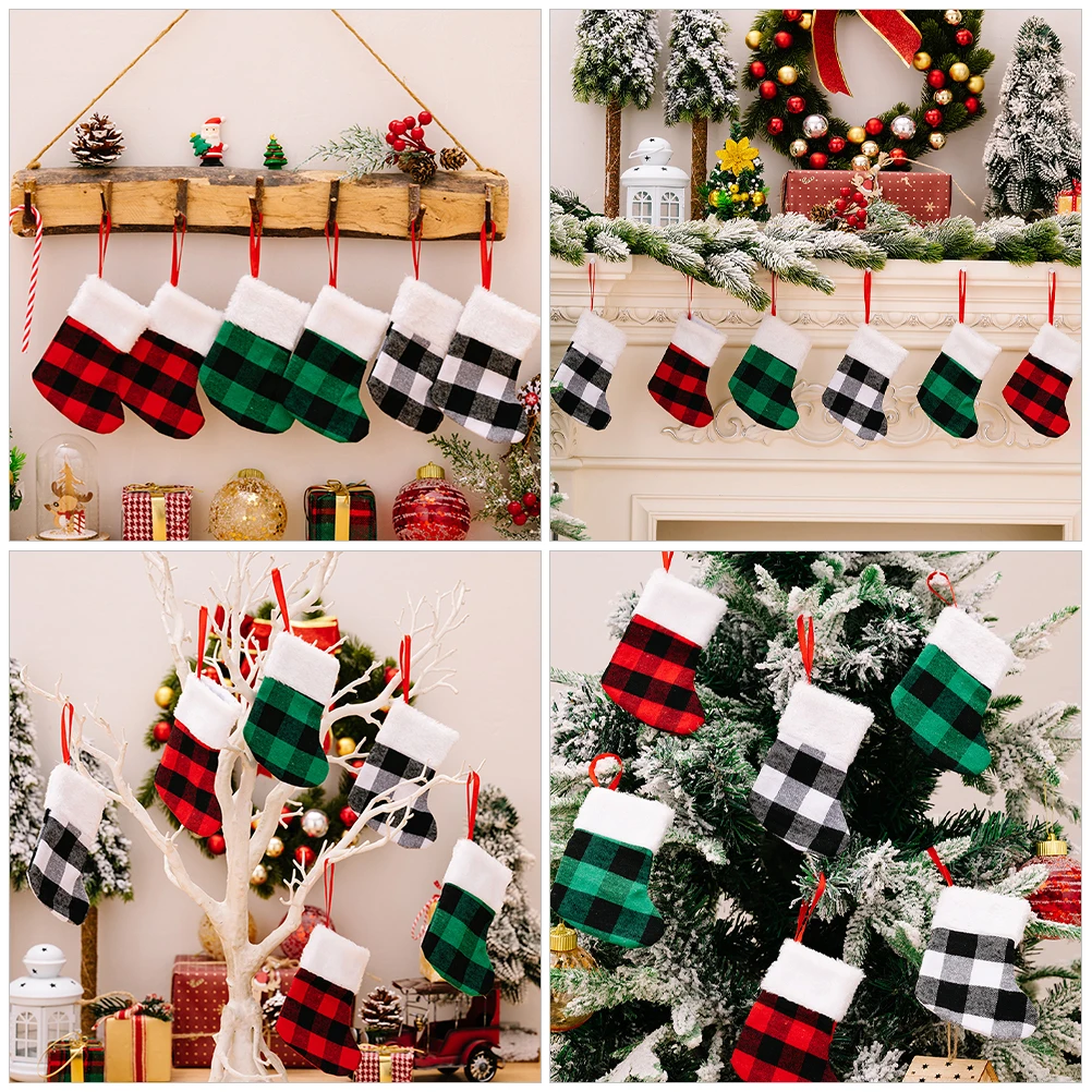 

6pcs Christmas Stocking Xmas Tree Hanging Sock Festive Gift Bag Holiday Decoration Candy Storage Hanging Decor For Fireplace