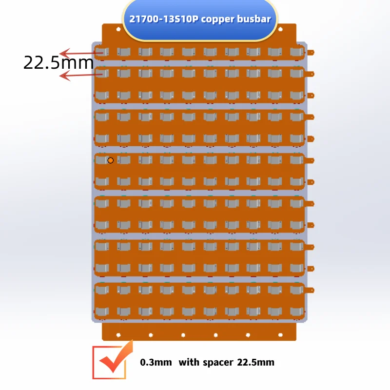 Copper Busbar 21700 for 13S10P Battery Module with 22.5mm Spacing And 0.3mm Thickness Strips Arranged in A Square Pattern 1SET.